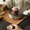 "Cowpea Red" Ceramic Lidded Bowl – Gilded Butterfly Gongfu Tea Set, Home Tea Bowl, Gold and Silver Inlaid Dancing Butterfly Lidded Bowl
