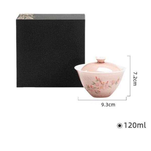 微信图片_20250408174357 Hand-Painted Peach Blossom Lidded Bowl – Gongfu Tea Set, Scholar's Ware, Underglaze "Cangyan Red" Tea Brewing Bowl, Home Use Lidded Bowl