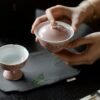 Hand-Painted Peach Blossom Lidded Bowl – Gongfu Tea Set, Scholar's Ware, Underglaze "Cangyan Red" Tea Brewing Bowl, Home Use Lidded Bowl